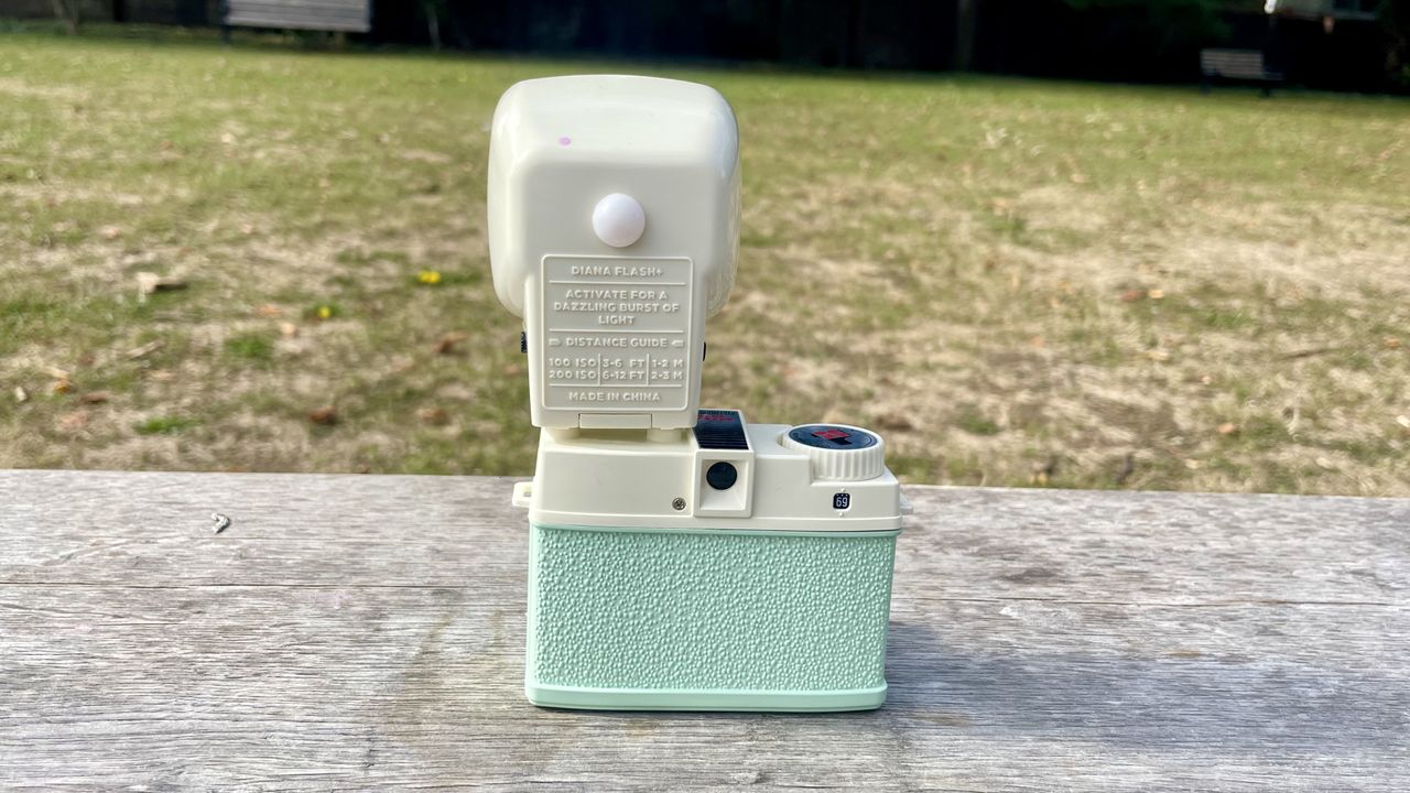 Lomography Lomourette half-frame film camera on a park bench