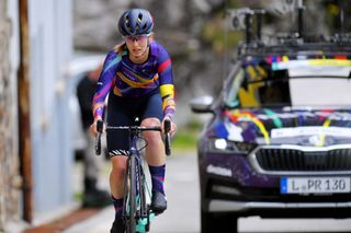 CASCATE DEL TOCE ITALY JULY 05 Alexis Ryan of United States and Canyon SRAM Racing Team during the 32nd Giro dItalia Internazionale Femminile 2021 Stage 4 a 112km Individual Time Trial from Fondovalle to Cascate Del Toce 1714m ITT GiroDonne UCIWWT on July 05 2021 in Cascate Del Toce Italy Photo by Luc ClaessenGetty Images