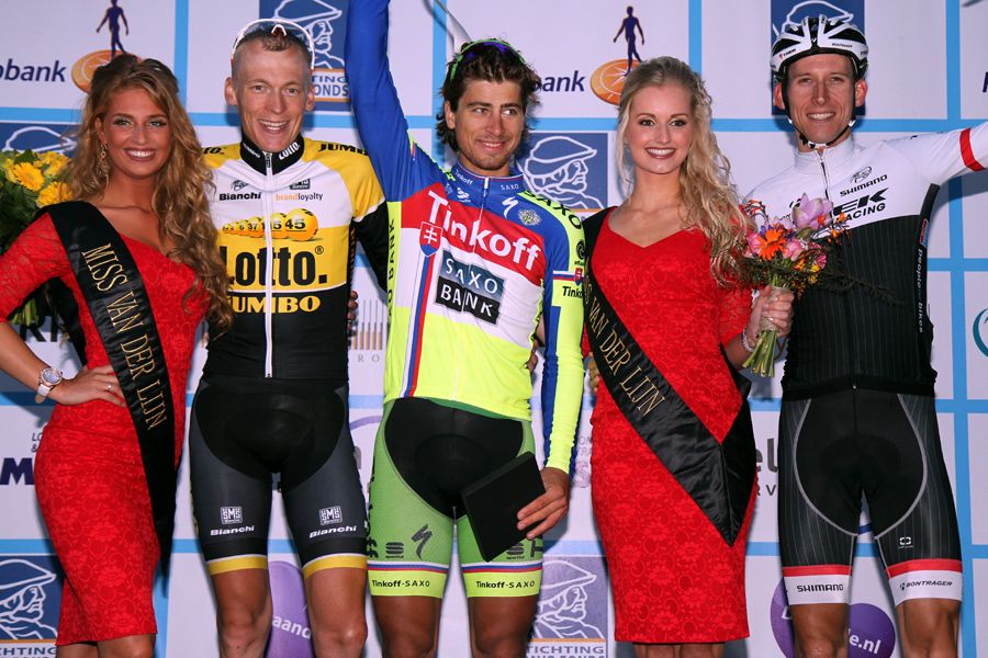 Robert Gesink, Peter Sagan and Bauke Mollema on the podium of the Profronde van Surhuisterveen