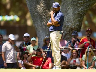 Anirban Lahiri after missing a putt at LIV Golf Andalucia