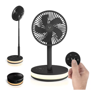 a black collapsible stand up fan for cooling down and ventilating your home