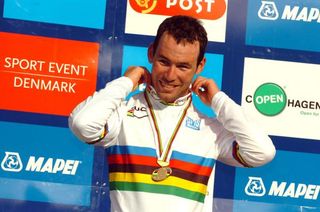 Mark Cavendish was happy to pull on the rainbow jersey