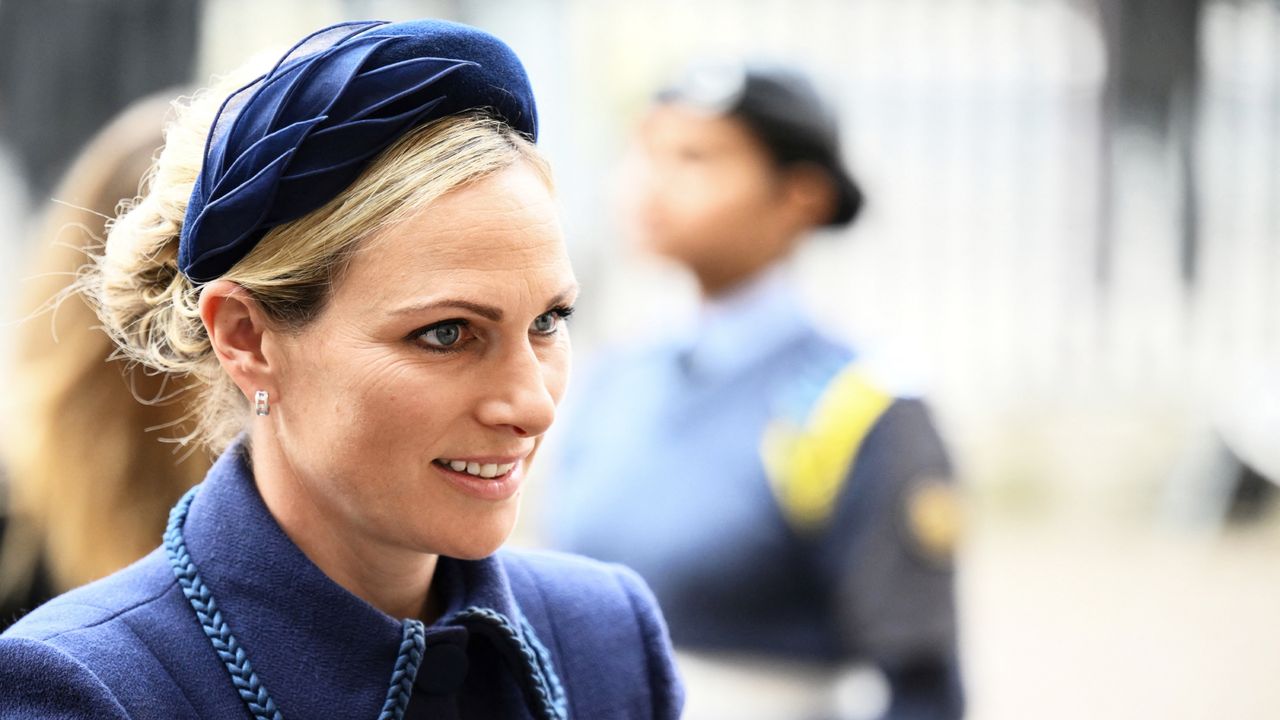 Zara Tindall arrives to attend a Service of Thanksgiving for Britain&#039;s Prince Philip, Duke of Edinburgh, at Westminster Abbey in central London on March 29, 2022