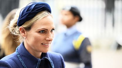 Zara Tindall arrives to attend a Service of Thanksgiving for Britain's Prince Philip, Duke of Edinburgh, at Westminster Abbey in central London on March 29, 2022