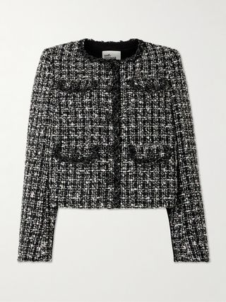 Crystal-Embellished Cropped Metallic Bouclé-Tweed Jacket