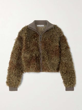 Knit-Trimmed Faux Shearling Jacket