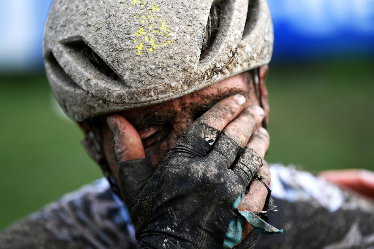 ROUBAIX FRANCE OCTOBER 03 Max Walscheid of Germany and Team Qhubeka Nexthash covered in mud after the 118th ParisRoubaix 2021 Mens Eilte a 2577km race from Compigne to Roubaix ParisRoubaix on October 03 2021 in Roubaix France Photo by Tim de WaeleGetty Images
