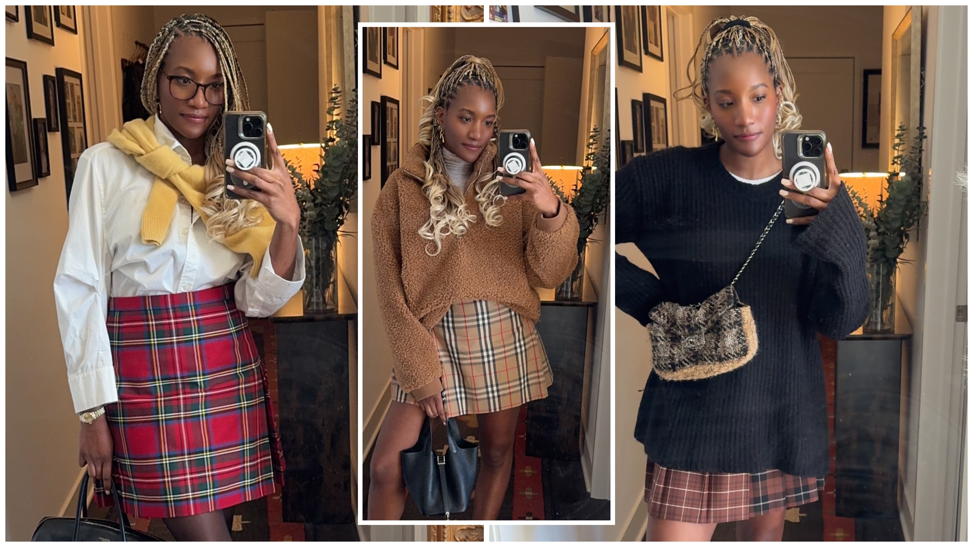 Danielle Prescod wearing tartan skirts