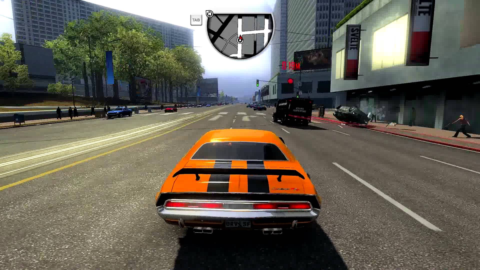 Best racing games - a muscle car zooms down city streets
