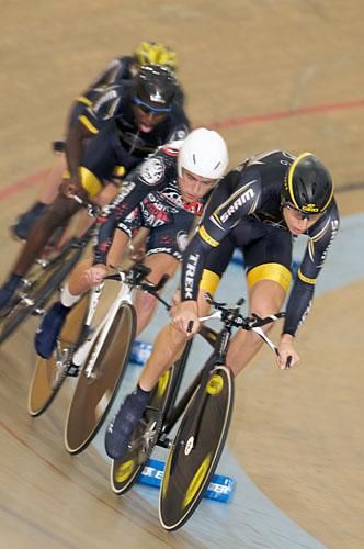 Team Livstrong rides the men's team pursuit with Tatlor Phinney, Ian Moir, Justin Williams and Julian Kyer.