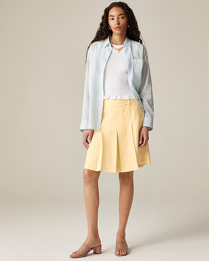 Pleated Knee-Length Skirt in Luster Canvas
