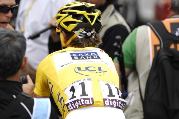 Follow the leader. Andy Schleck (Saxo Bank) still holds yellow at the Tour