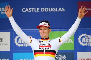 Andre Greipel (Lotto Soudal) tops the podium at Tour of Britain stage 1