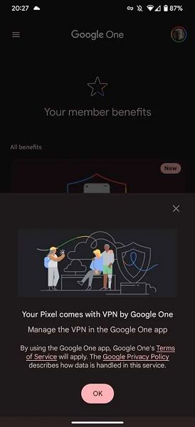 Google One's new VPN screen appearing for Pixel 7 and 7 Pro owners.