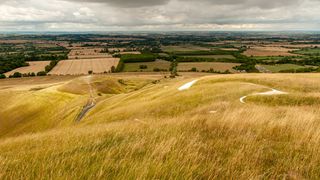 View of Dragon Hill from the top of White Horse Hill in Uffington, Oxfordshire