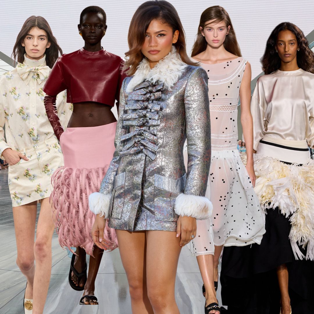 Collage of celebrities and runway models during the spring 2026 circuit 