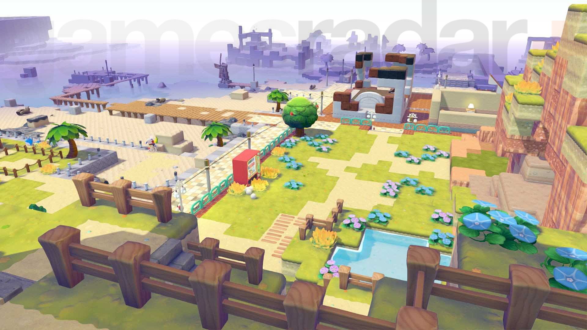 A view of Bleak Beach, one of the Pokemon Pokopia biomes.