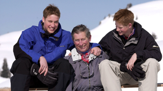 Prince Charles, Prince William And Prince Harry On A Skiing Holiday In Klosters, Switzerland in 2000