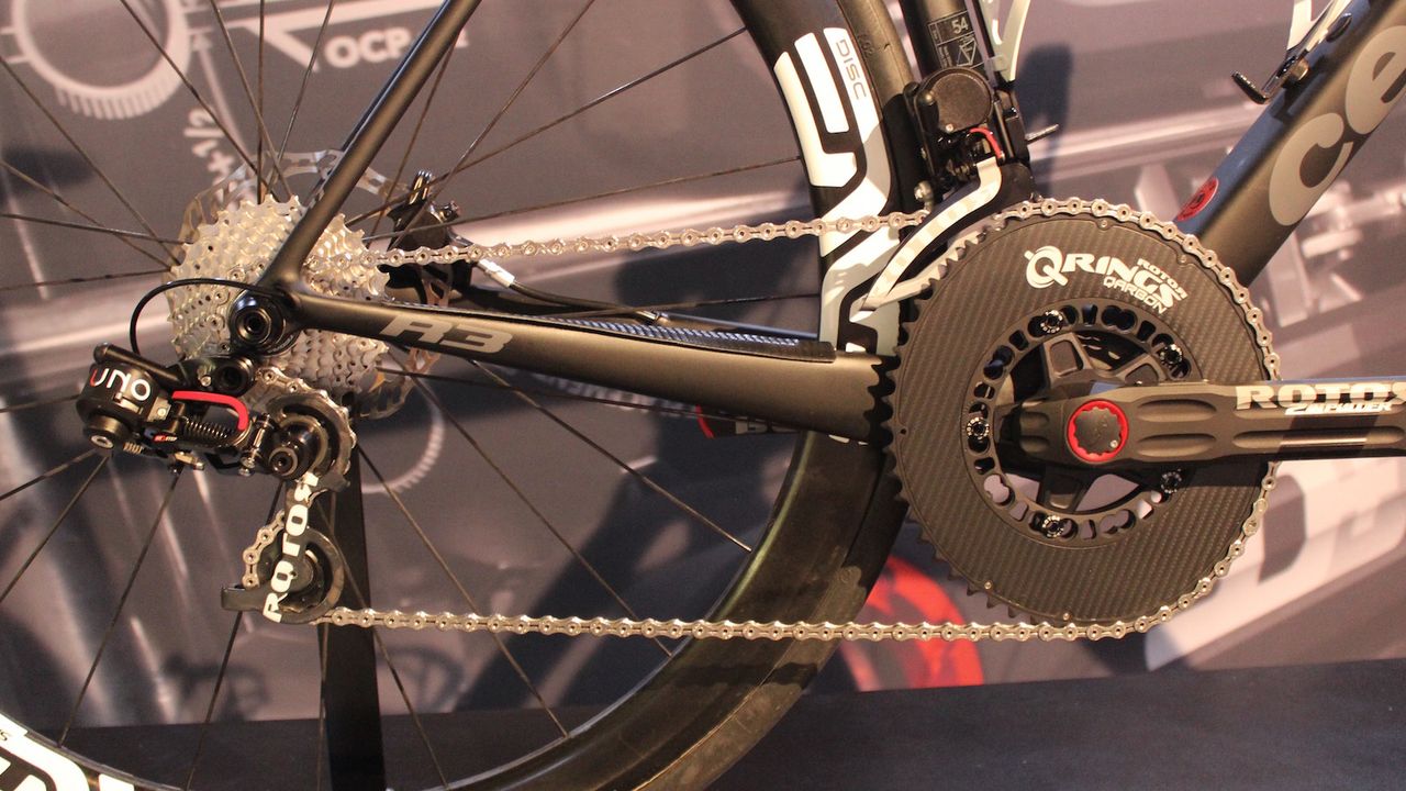 The Cervelo is equipped with Rotor's UNO groupset