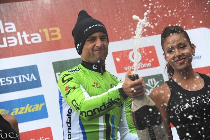 Daniele Ratto (Cannondale) uncorks the champagne after winning stage 14 of the Vuelta a Espana