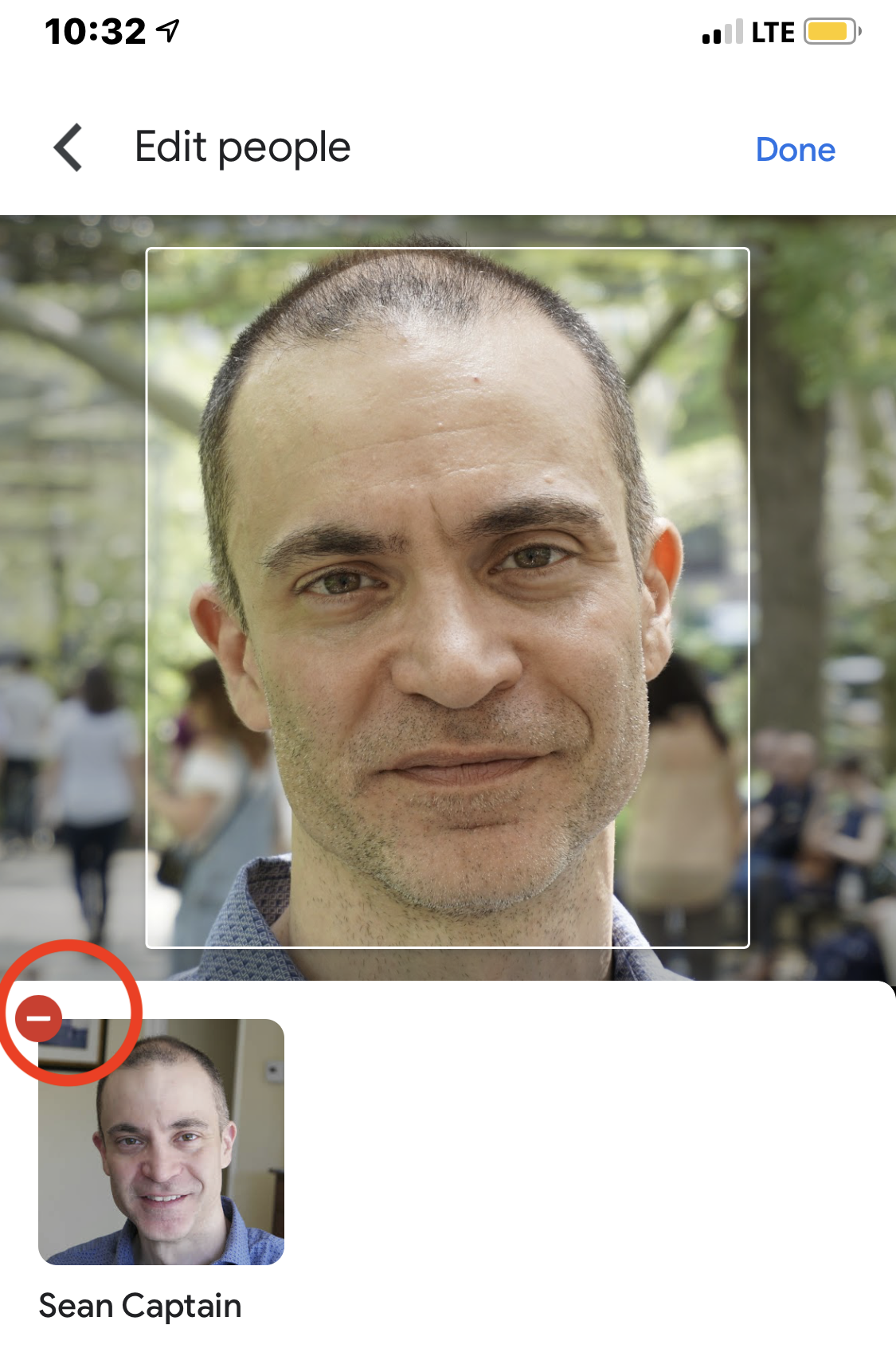 Removing an image from face-based album.