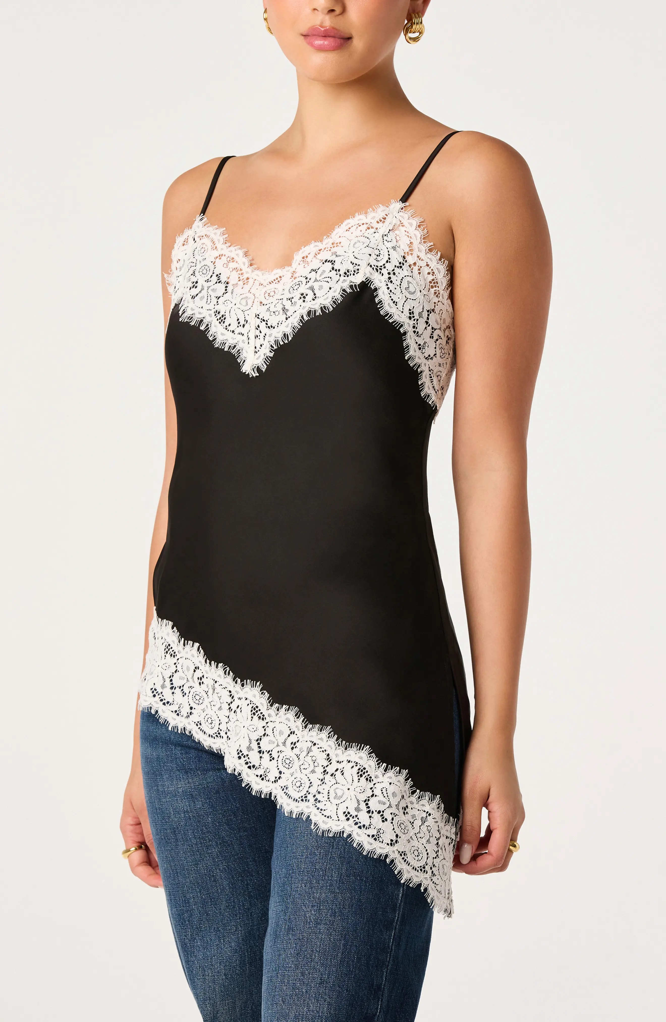 Analise Lace Trim Asymmetric Satin Camisole