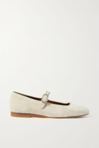 Grosgrain-Trimmed Velvet Mary Jane Ballet Flats