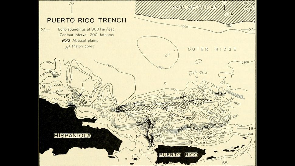 Porto Riko Açması'nın topografyasını gösteren bir harita.