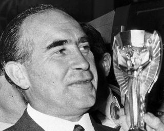 Alf Ramsey with the Jules Rimet trophy after England's 1966 World Cup victory