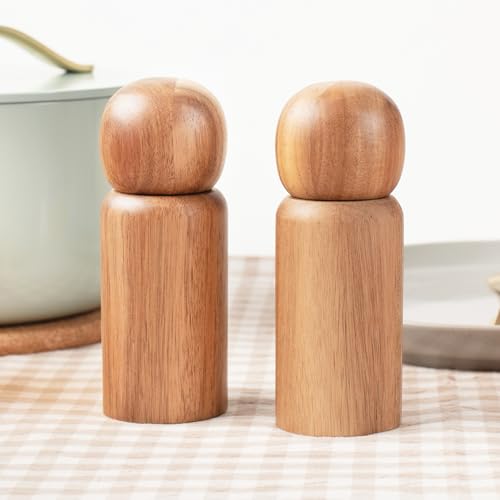 Monday Moose Manual Refillable Solid Acacia Wood Salt and Pepper Grinder Spice Mill Set Carbon Steel Rotor With Adjustable Coarseness (small, 2pcs - Grinders)