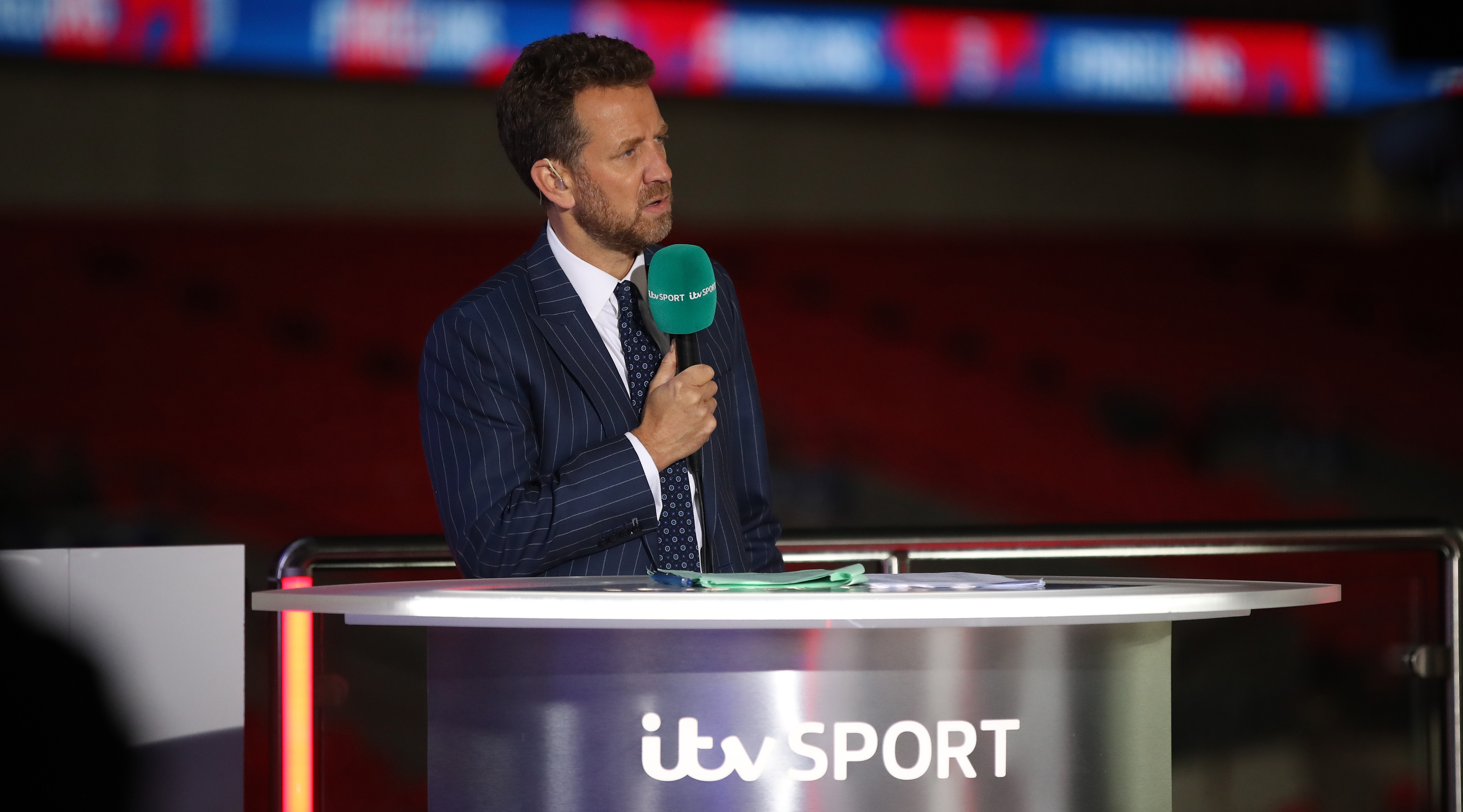 ITV Sport presenter Mark Pougatch looks on following the international friendly match between England and Wales at Wembley Stadium on October 08, 2020 in London, England.
