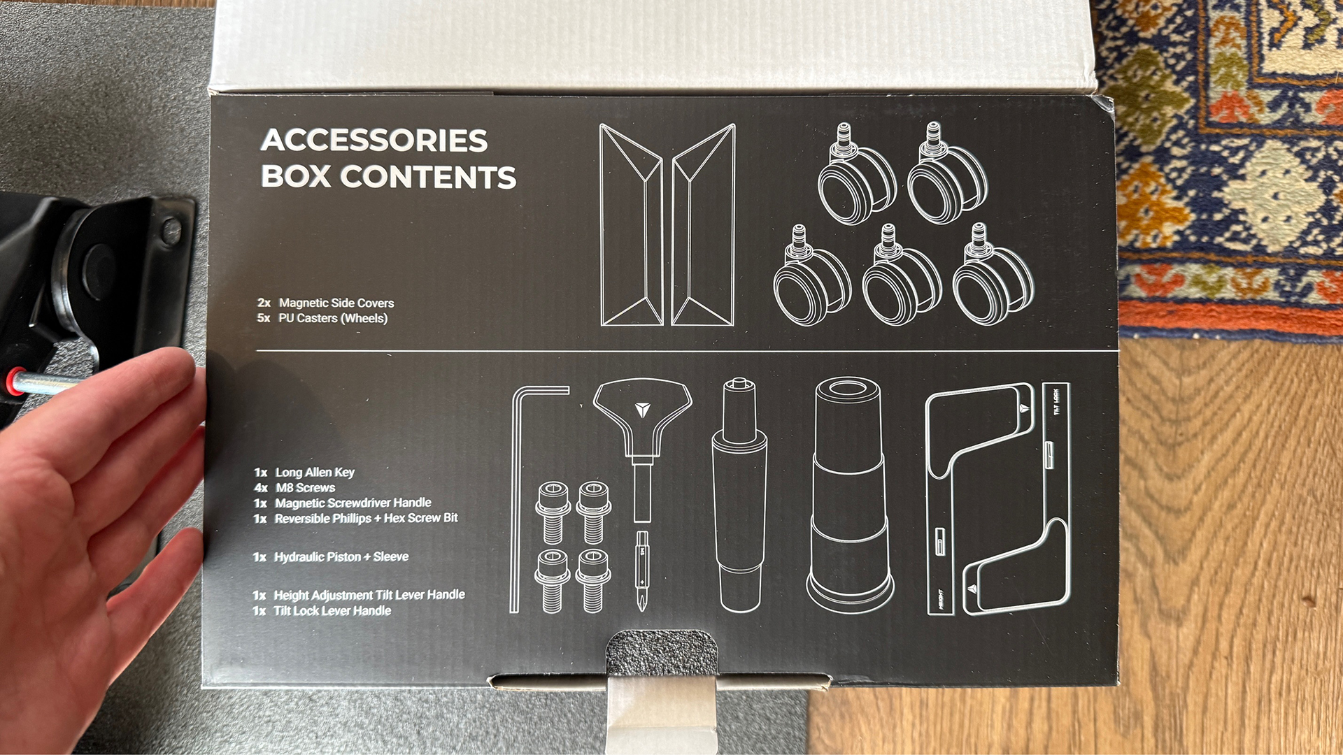 Several photos of parts of the Titan Evo chair.