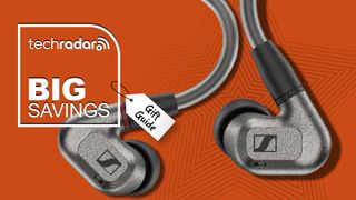 Sennheiser IE 600 headphones on orange background and TR's Big Savings badge