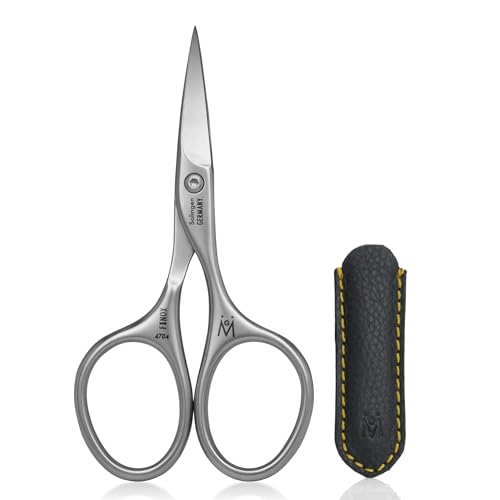 Germanikure Professional Nail Cutter Scissors - Finox Stainless Steel Nail Scissors - Curved for Nail Tips - Manicure Tools in Leather Case - Ethically Made in Solingen Germany - 4704