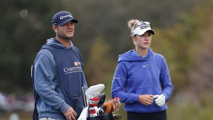 Nelly Korda (right) and her caddie Jason McDede at the 2023 PNC Championship