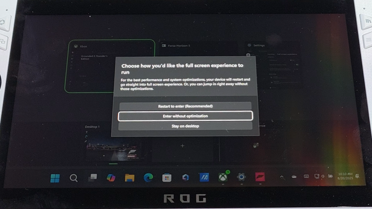Xbox Ally running full screen mode