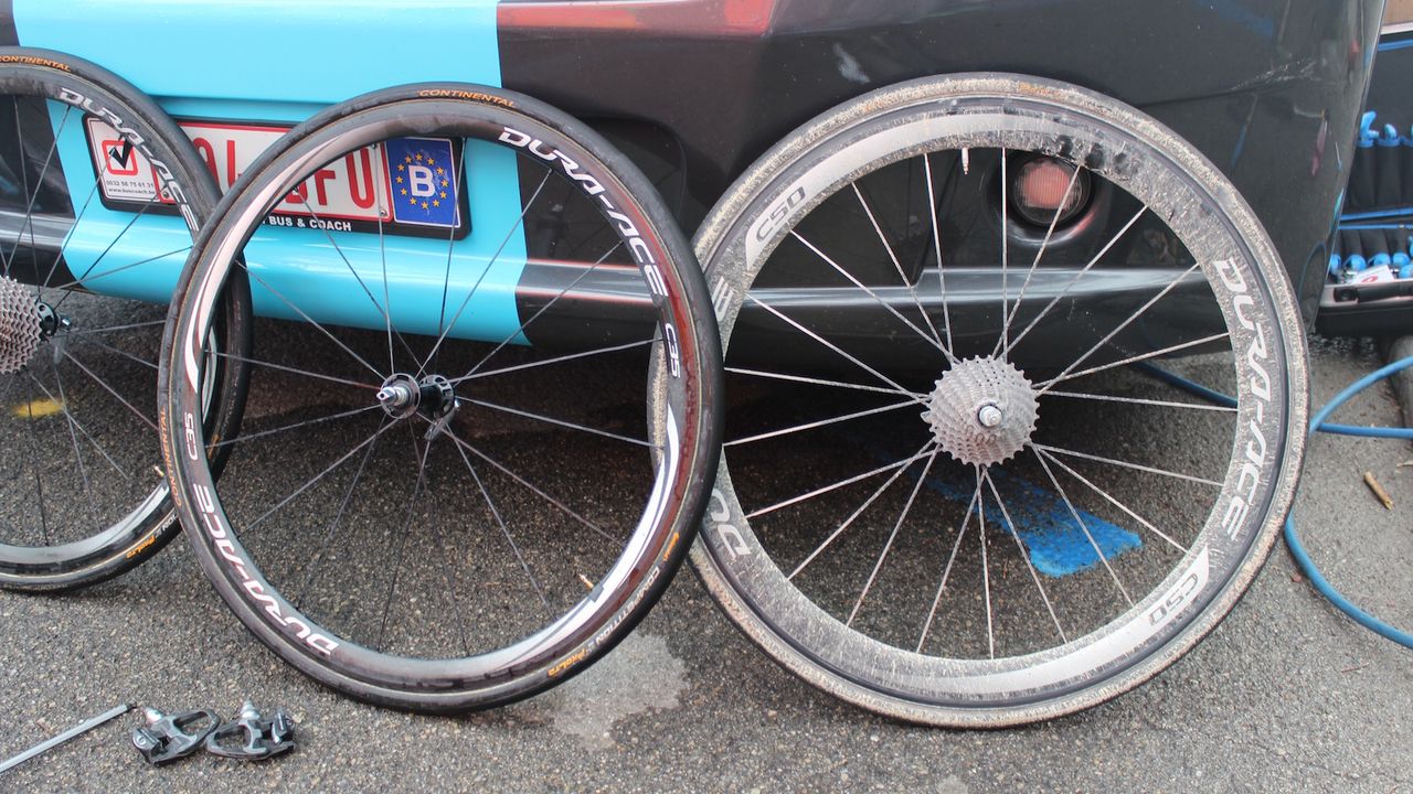 Post and pre washed Shimano Dura-Ace wheels