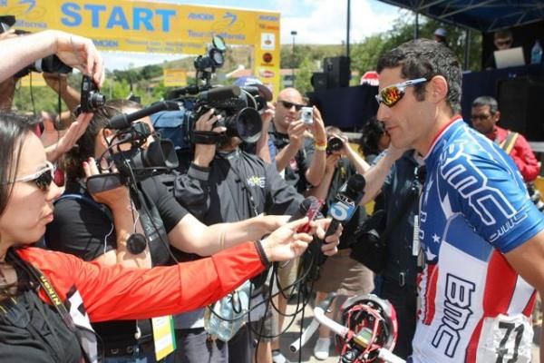 Hincapie gets lots of questions from the media