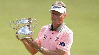 Bernhard Langer with the trophy after his win in the 2023 US Senior Open