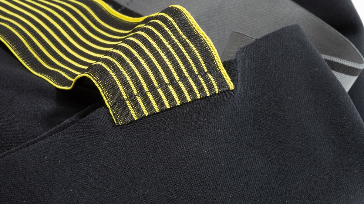 Assos Mille GTS Spring Fall bib shorts c2 detail of front strap tie in