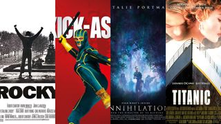 Movies posters for Rocky, Kick-Ass, Annihilation and Titanic 