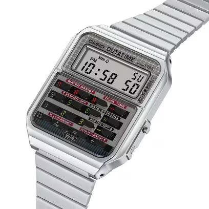 Casio Back to the Future limited edition calculator watch from different angles