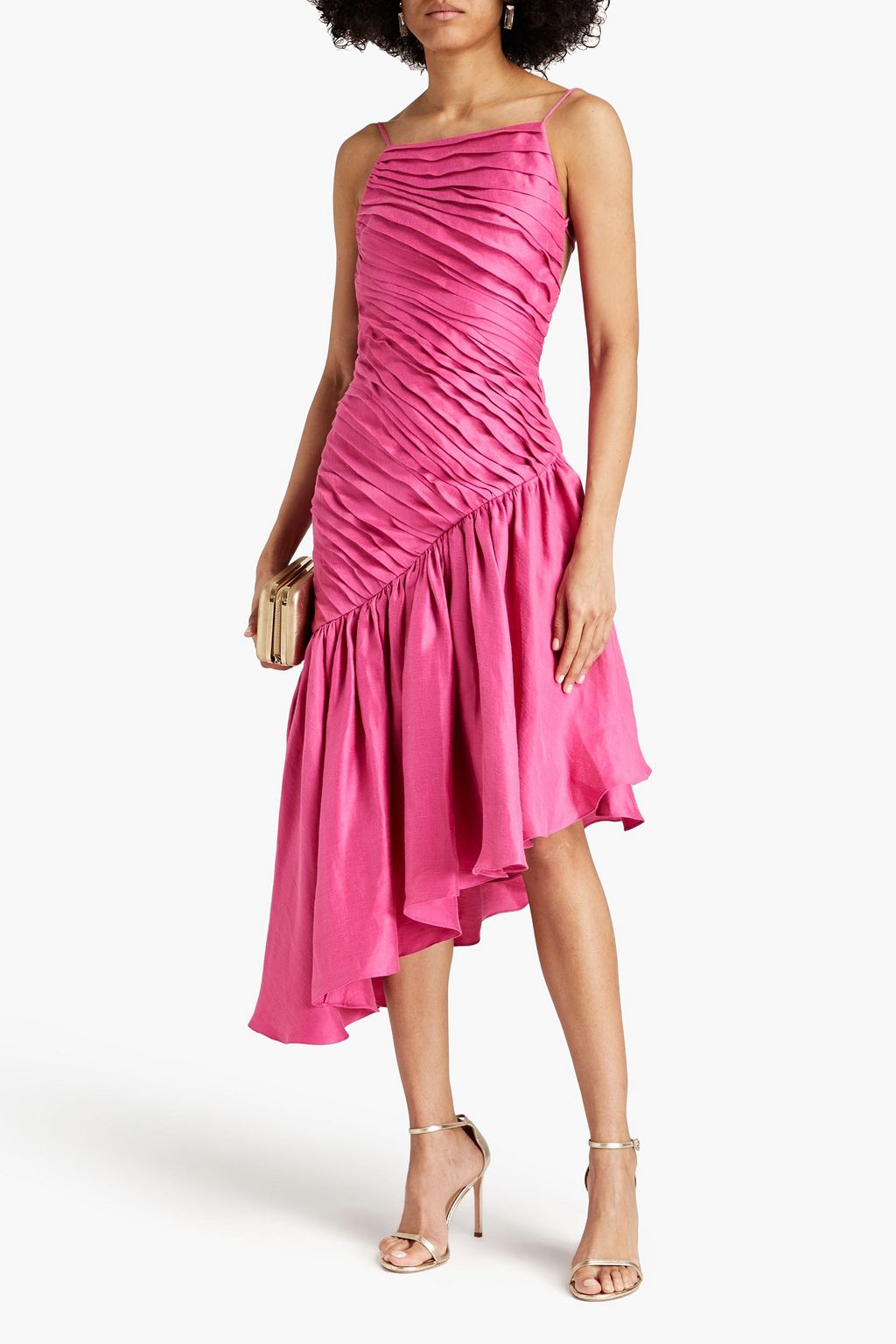 Asymmetric Pleated Linen-Blend Dress