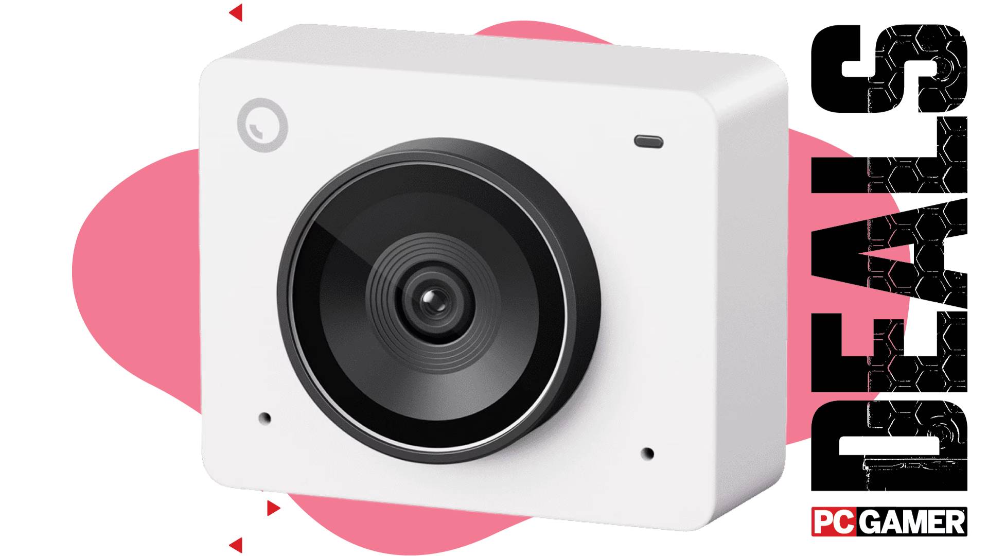 The OBSBOT Meet 2 4K webcam in white floats in the funky PCG deal void.