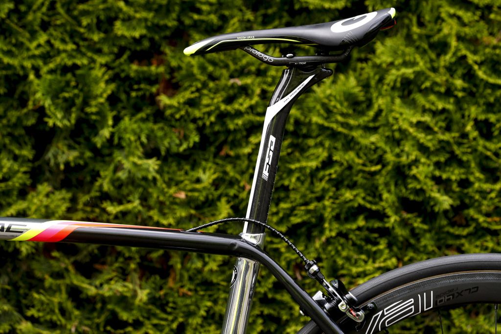 Contador's FSA seatpost is matched to a Prologo but can you spot the seatclamp?