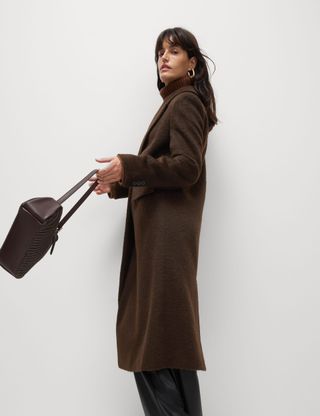 Textured Collared Longline Coat With Wool