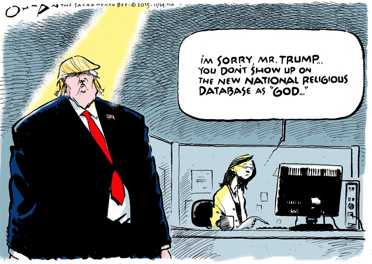 Political cartoon U.S. Donald Trump God