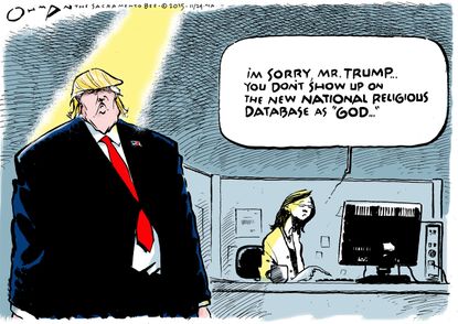 Political cartoon U.S. Donald Trump God
