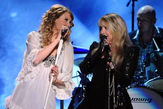 Musicians Taylor Swift and Stevie Nicks onstage at the 52nd Annual GRAMMY Awards held at Staples Center on January 31, 2010 in Los Angeles, California