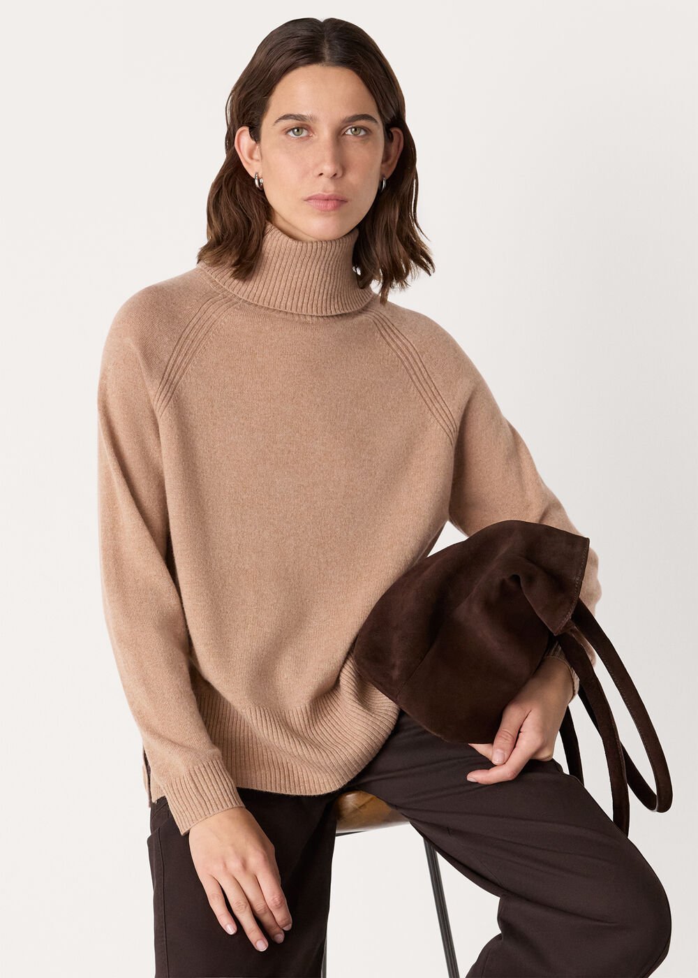Camel Cashmere Roll Neck